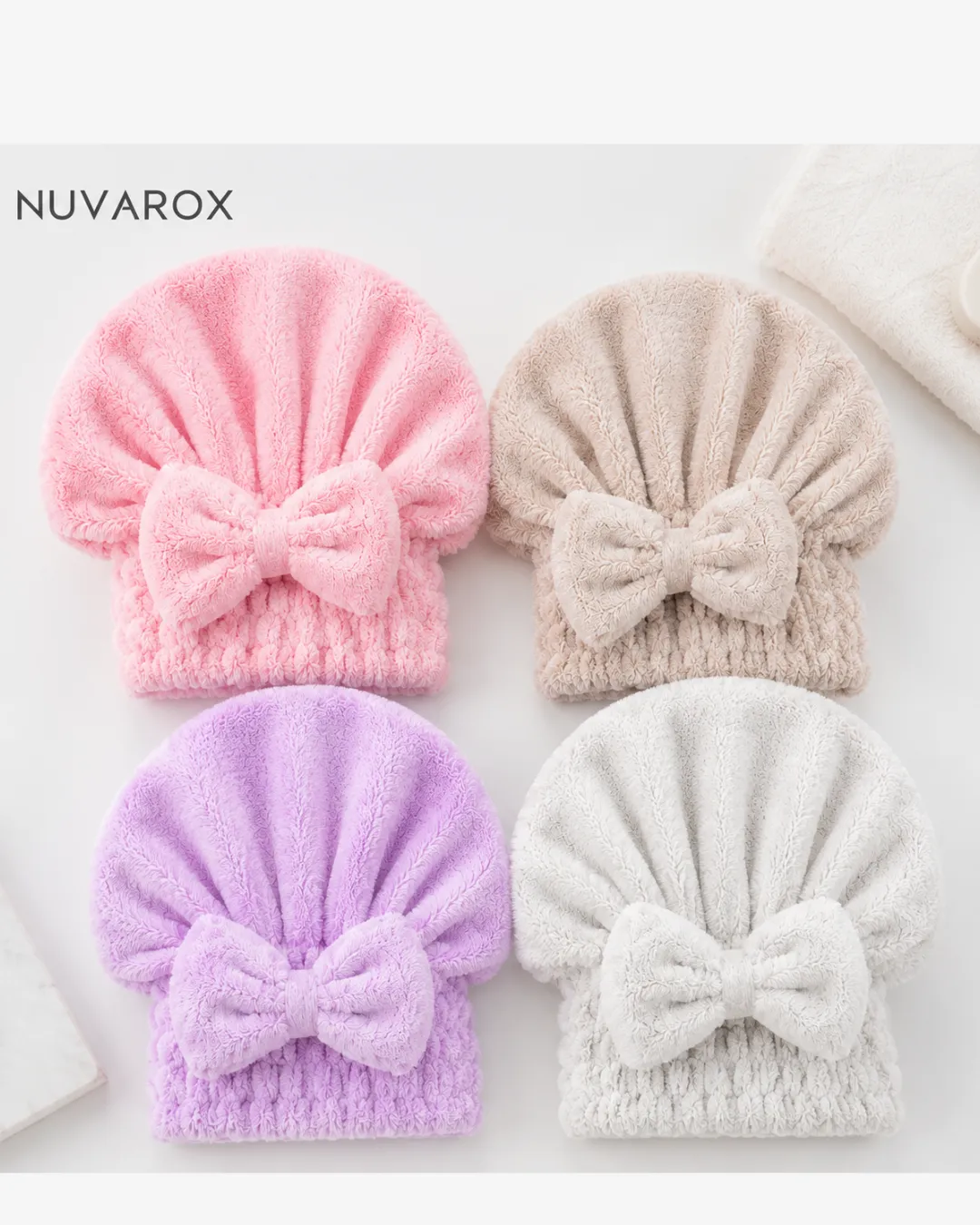 NUVAROX Bowknot Hair Cap Set – Soft & Absorbent